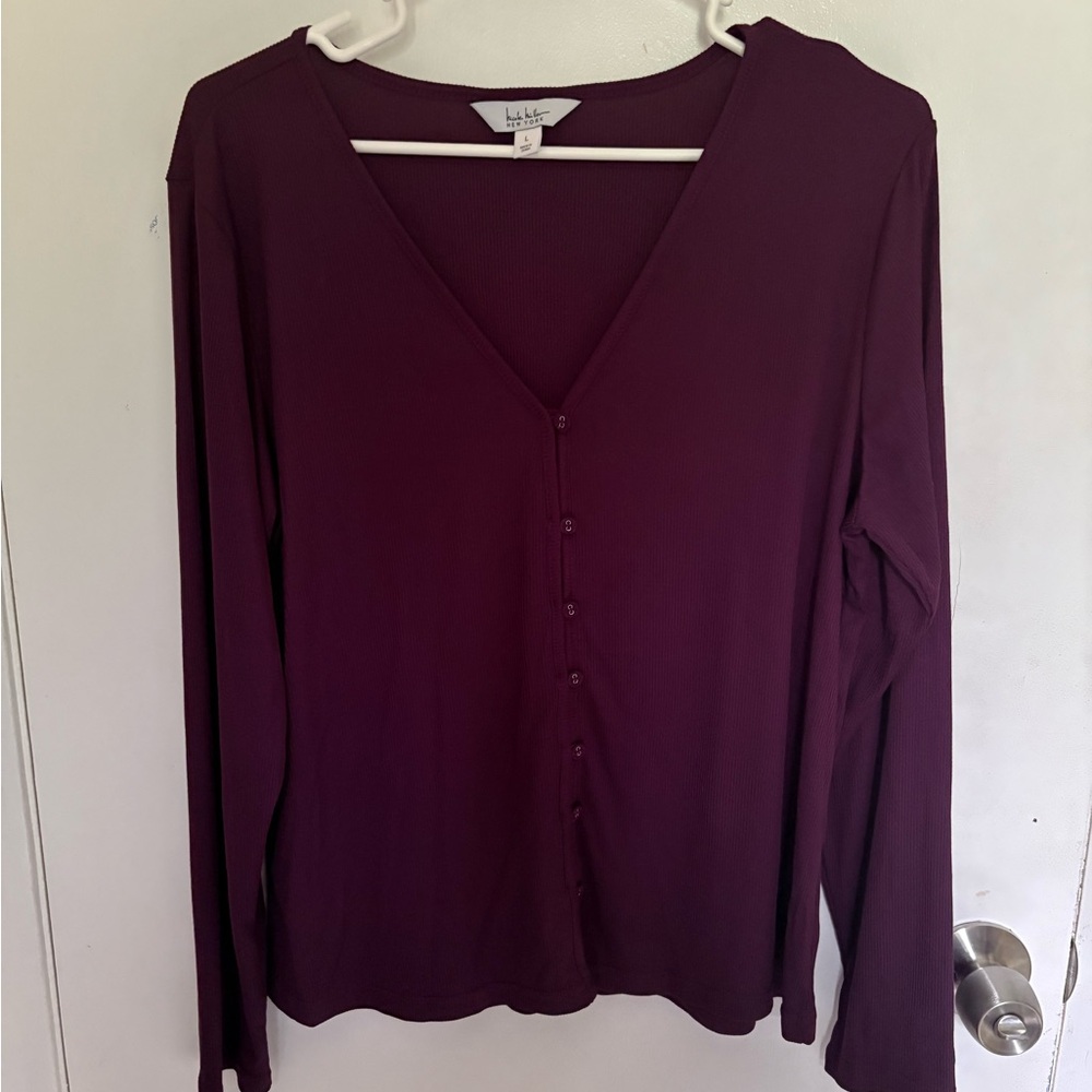 Button-Down V-Neck Long Sleeve Pajama Set